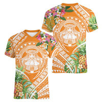 Aloha Hawaii Lanai Women V-Neck T-Shirt Frangipani Mix Pineapple