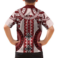 Bula Fiji Vintage Family Matching Off Shoulder Short Dress and Hawaiian Shirt Scarlet Masi Motifs