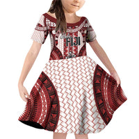 Bula Fiji Vintage Family Matching Off Shoulder Short Dress and Hawaiian Shirt Scarlet Masi Motifs