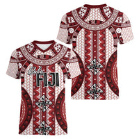 Bula Fiji Vintage Women V-Neck T-Shirt Scarlet Masi Motifs