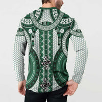 Bula Fiji Vintage Button Sweatshirt Phthalo Green Masi Motifs