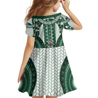 Bula Fiji Vintage Family Matching Long Sleeve Bodycon Dress and Hawaiian Shirt Phthalo Green Masi Motifs