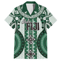 Bula Fiji Vintage Family Matching Off Shoulder Maxi Dress and Hawaiian Shirt Phthalo Green Masi Motifs