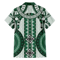 Bula Fiji Vintage Family Matching Short Sleeve Bodycon Dress and Hawaiian Shirt Phthalo Green Masi Motifs