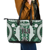 Bula Fiji Vintage Leather Tote Bag Phthalo Green Masi Motifs