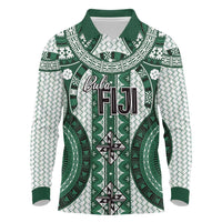 Bula Fiji Vintage Long Sleeve Polo Shirt Phthalo Green Masi Motifs