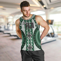 Bula Fiji Vintage Men Tank Top Phthalo Green Masi Motifs