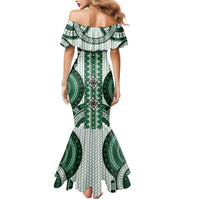 Bula Fiji Vintage Mermaid Dress Phthalo Green Masi Motifs