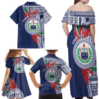 Samoa Rugby Personalized Family Matching Off Shoulder Maxi Dress and Hawaiian Shirt Toa Samoa Myriad Siapo