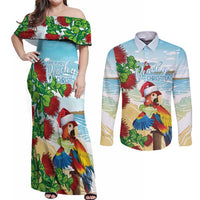 Have A Very Beach Christmas Couples Matching Off Shoulder Maxi Dress and Long Sleeve Button Shirt Parrot By Lehua Flower LT7 Art - Polynesian Pride