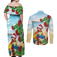 Have A Very Beach Christmas Couples Matching Off Shoulder Maxi Dress and Long Sleeve Button Shirt Parrot By Lehua Flower LT7 - Polynesian Pride