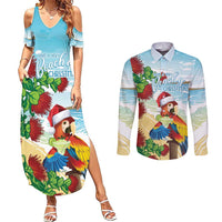 Have A Very Beach Christmas Couples Matching Summer Maxi Dress and Long Sleeve Button Shirt Parrot By Lehua Flower LT7 Art - Polynesian Pride