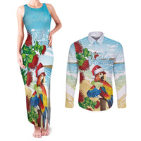 Have A Very Beach Christmas Couples Matching Tank Maxi Dress and Long Sleeve Button Shirt Parrot By Lehua Flower LT7 Art - Polynesian Pride