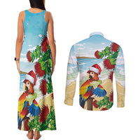 Have A Very Beach Christmas Couples Matching Tank Maxi Dress and Long Sleeve Button Shirt Parrot By Lehua Flower LT7 - Polynesian Pride