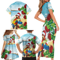 Have A Very Beach Christmas Family Matching Short Sleeve Bodycon Dress and Hawaiian Shirt Parrot By Lehua Flower - Polynesian Pride