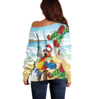 Have A Very Beach Christmas Off Shoulder Sweater Parrot By Lehua Flower - Polynesian Pride