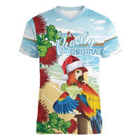 Have A Very Beach Christmas Women V-Neck T-Shirt Parrot By Lehua Flower LT7 Female Art - Polynesian Pride