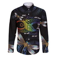Personalised Polynesian Memorial Family Matching Off Shoulder Short Dress and Hawaiian Shirt Your Wings Were Ready But My Heart Was Not LT7 Dad's Shirt - Long Sleeve Black - Polynesian Pride