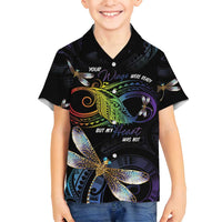 Personalised Polynesian Memorial Family Matching Off Shoulder Short Dress and Hawaiian Shirt Your Wings Were Ready But My Heart Was Not LT7 Son's Shirt Black - Polynesian Pride