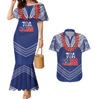 Toa Samoa Rugby Custom Couples Matching Mermaid Dress and Hawaiian Shirt Ulafala Mix Nifo'oti - Polynesian Pride