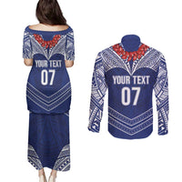 Toa Samoa Rugby Custom Couples Matching Puletasi and Long Sleeve Button Shirt Ulafala Mix Nifo'oti - Polynesian Pride