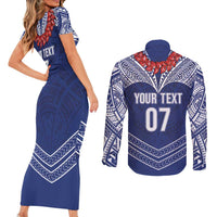Toa Samoa Rugby Custom Couples Matching Short Sleeve Bodycon Dress and Long Sleeve Button Shirt Ulafala Mix Nifo'oti - Polynesian Pride