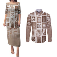 Hawaii Christmas Retro Patchwork Couples Matching Puletasi Dress and Long Sleeve Button Shirt Brown LT7 Brown - Polynesian Pride