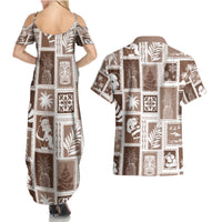Hawaii Christmas Retro Patchwork Couples Matching Summer Maxi Dress and Hawaiian Shirt Brown LT7 - Polynesian Pride