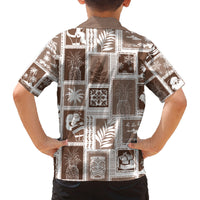 Hawaii Christmas Retro Patchwork Family Matching Long Sleeve Bodycon Dress and Hawaiian Shirt Brown LT7 - Polynesian Pride