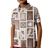 Hawaii Christmas Retro Patchwork Kid Polo Shirt Brown LT7 Kid Brown - Polynesian Pride