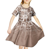 Hawaii Christmas Retro Patchwork Kid Short Sleeve Dress Brown LT7 - Polynesian Pride