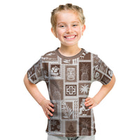 Hawaii Christmas Retro Patchwork Kid T Shirt Brown LT7 Brown - Polynesian Pride