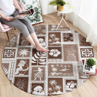 Hawaii Christmas Retro Patchwork Round Carpet Brown LT7 - Polynesian Pride