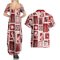 Hawaii Christmas Retro Patchwork Couples Matching Summer Maxi Dress and Hawaiian Shirt Red LT7 - Polynesian Pride