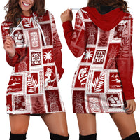 Hawaii Christmas Retro Patchwork Hoodie Dress Red LT7 - Polynesian Pride