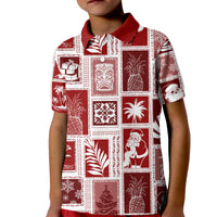 Hawaii Christmas Retro Patchwork Kid Polo Shirt Red LT7 Kid Red - Polynesian Pride