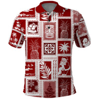 Hawaii Christmas Retro Patchwork Polo Shirt Red LT7 Red - Polynesian Pride
