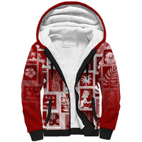 Hawaii Christmas Retro Patchwork Sherpa Hoodie Red LT7 Unisex Red - Polynesian Pride
