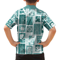 Hawaii Christmas Retro Patchwork Kid Hawaiian Shirt Teal LT7 - Polynesian Pride