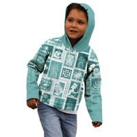 Hawaii Christmas Retro Patchwork Kid Hoodie Teal LT7 - Polynesian Pride