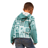 Hawaii Christmas Retro Patchwork Kid Hoodie Teal LT7 - Polynesian Pride