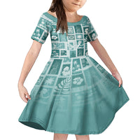 Hawaii Christmas Retro Patchwork Kid Short Sleeve Dress Teal LT7 KID Teal - Polynesian Pride
