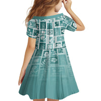 Hawaii Christmas Retro Patchwork Kid Short Sleeve Dress Teal LT7 - Polynesian Pride