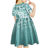 Hawaii Christmas Retro Patchwork Kid Short Sleeve Dress Teal LT7 - Polynesian Pride