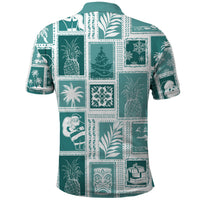 Hawaii Christmas Retro Patchwork Polo Shirt Teal LT7 - Polynesian Pride