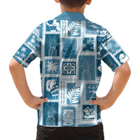 Hawaii Christmas Retro Patchwork Family Matching Off Shoulder Long Sleeve Dress and Hawaiian Shirt Aquamarine LT7 - Polynesian Pride