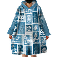 Hawaii Christmas Retro Patchwork Wearable Blanket Hoodie Aquamarine LT7 - Polynesian Pride