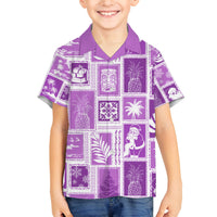 Hawaii Christmas Retro Patchwork Family Matching Long Sleeve Bodycon Dress and Hawaiian Shirt Violet LT7 Son's Shirt Violet - Polynesian Pride