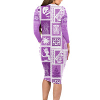 Hawaii Christmas Retro Patchwork Long Sleeve Bodycon Dress Violet LT7 - Polynesian Pride