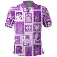 Hawaii Christmas Retro Patchwork Polo Shirt Violet LT7 Violet - Polynesian Pride